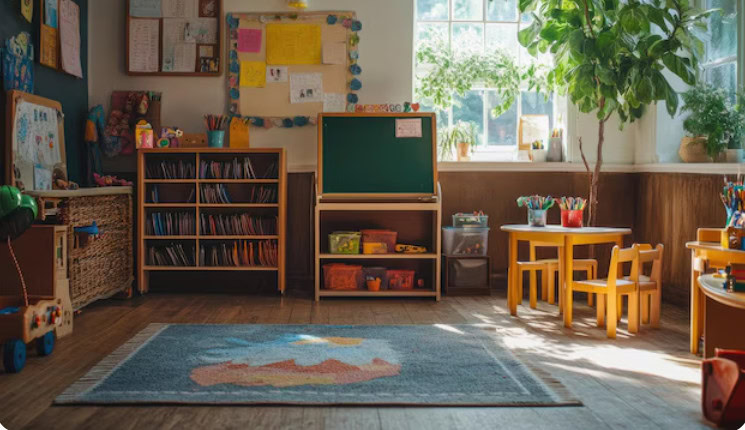 فضای کلاس درس دبستان گلبانگ با مبلمان و تجهیزات آموزشی.